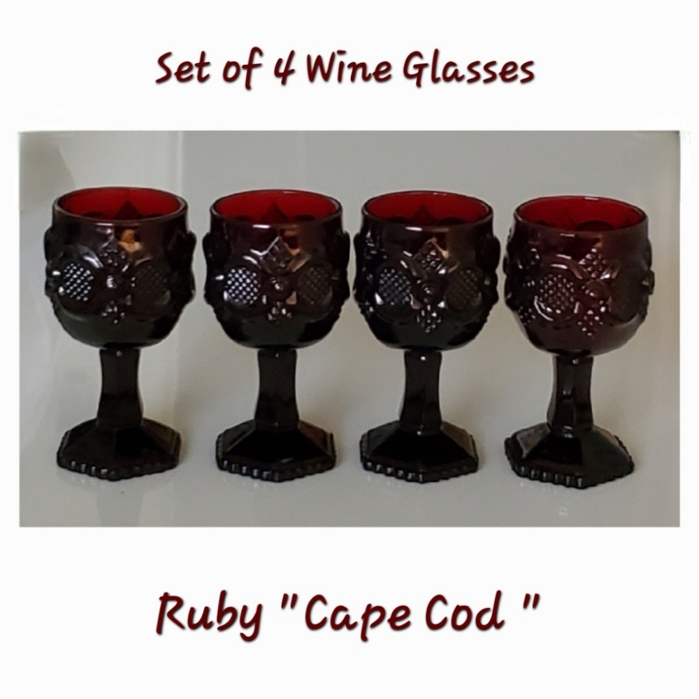 (4) Vntg "Cape Cod Ruby" 4oz Wine Glasses
